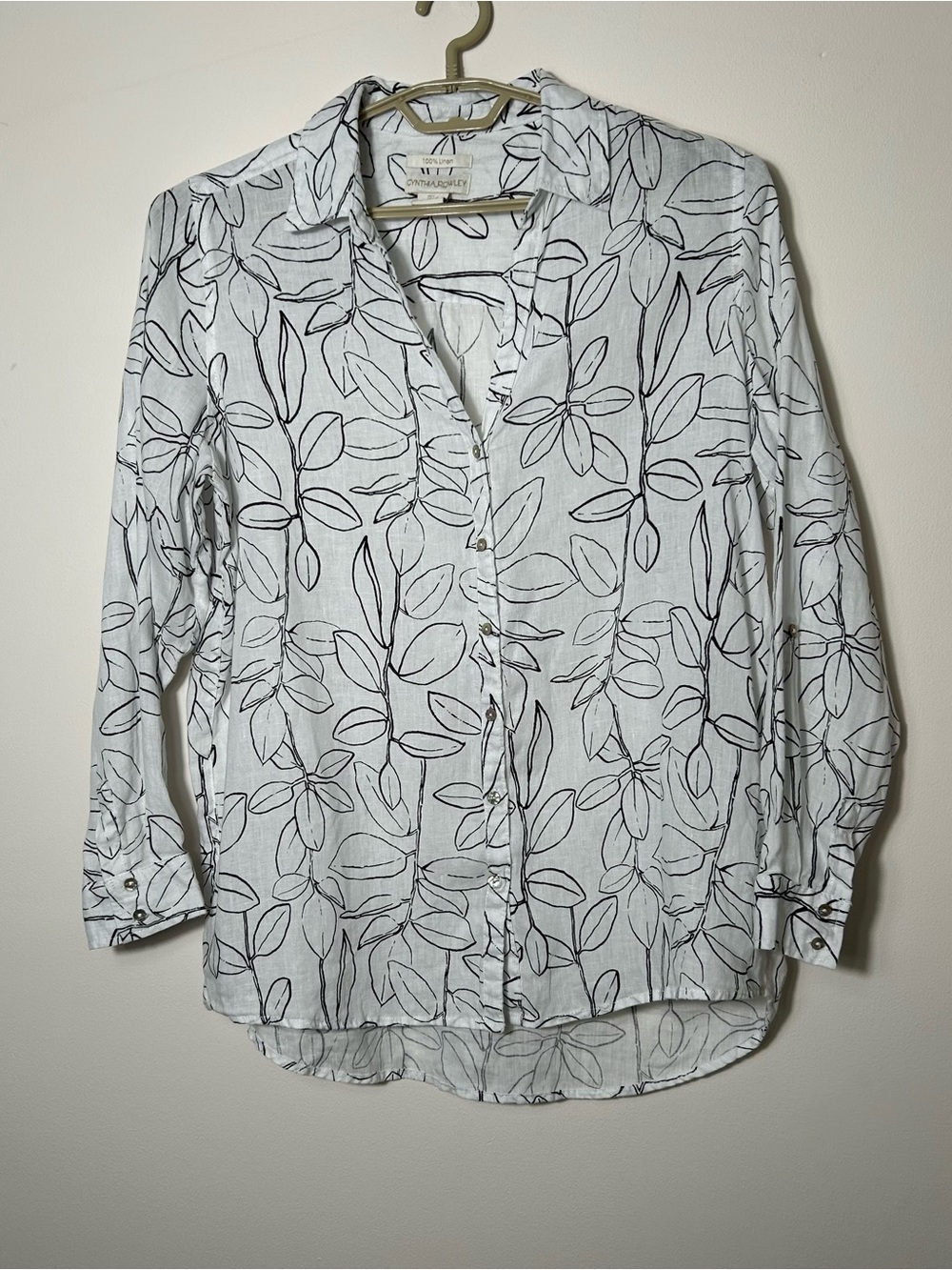 Cynthia Rowley Linen Shirt Womens Large White Floral Beach Coverup Resort Tunic
